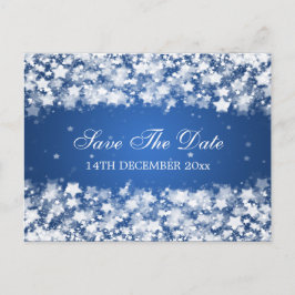 Cartão Postal De Anúncio Elegante Salvar a Data Estrelas Deslumbrantes Azul