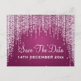 Cartão Postal De Anúncio Elegante Salve A Data Noite Dazzle Berry Pink
