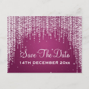 Cartão Postal De Anúncio Elegante Salve A Data Noite Dazzle Berry Pink