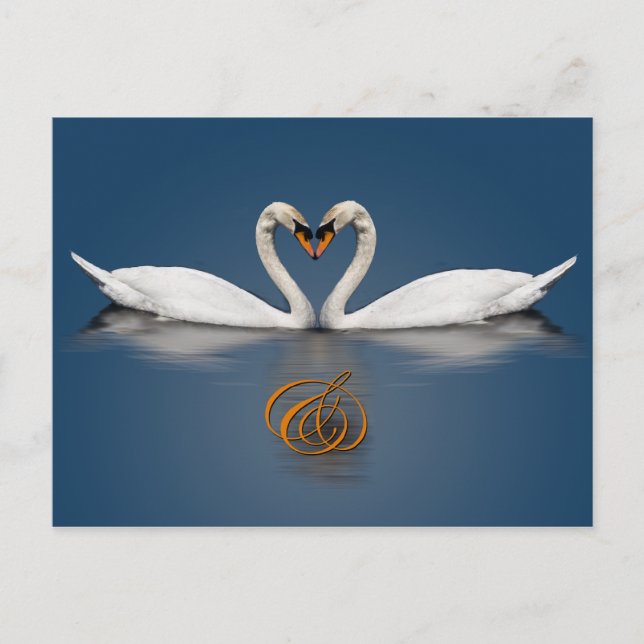 Cartão Postal De Anúncio Elegante Salve A Placa Data Swan Foto Heart (Frente)