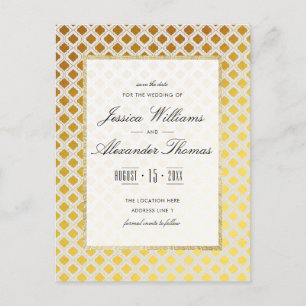 Cartão Postal De Anúncio Elegante Save the Date de Casamento em Dourado e B