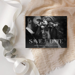 Cartão Postal De Anúncio Elegante Save the Date de Duas Fotos