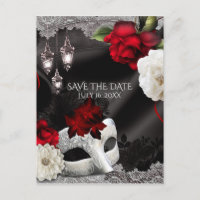 Elegante Seda Preta Floral Máscara Salve a Data