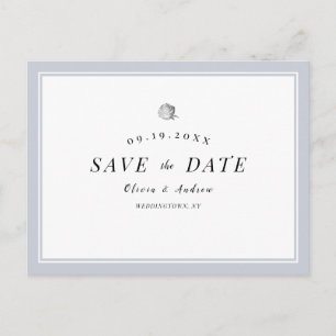 Cartão Postal De Anúncio Elegante Silver Floral minimalista guarde a data