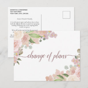 Cartão Postal De Anúncio Elegante Troca de Planos de Casamento Floral Rosa