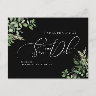 Cartão Postal De Anúncio Elegante Verde Preto Foto para Salvar a Data