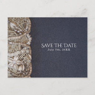 Cartão Postal De Anúncio Elegantes Conchas Puka de Praia Save the Date de C