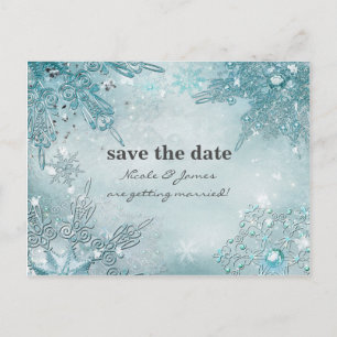 Cartão Postal De Anúncio Elegantes Flocos de Neve de Inverno Salve a data
