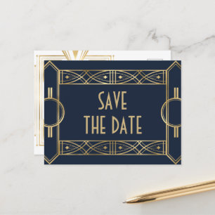 Cartão Postal De Anúncio Elegantes Save the Dates com Arte Deco do Grande G