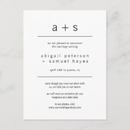 Cartão Postal De Anúncio Elopemento de Casamento Minimalista do Monograma M