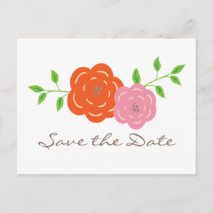 Cartão Postal De Anúncio Em Bloom Orange Pink Floral Salvar Cartão-Postal d
