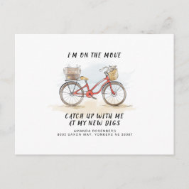 Cartão Postal De Anúncio Em Movimento com Gato Endereço de Mudança de Bicic