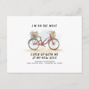 Cartão Postal De Anúncio Em Movimento com Gato Endereço de Mudança de Bicic