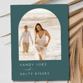 Cartão Postal De Anúncio Emerald Green Photo Beach Casamento Salve a Data