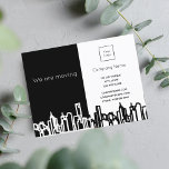 Cartão Postal De Anúncio Empresa de negócios de skyline da cidade que estam<br><div class="desc">Um cartão de anúncio elegante e minimalista para uma empresa,  uma empresa,  agentes imobiliários,  zeladores,  zeladores. Preto e branco com um horizonte urbano. Personalize e adicione seu negócio,  logotipo da empresa,  nome,  endereço e informações de contato na frente.</div>