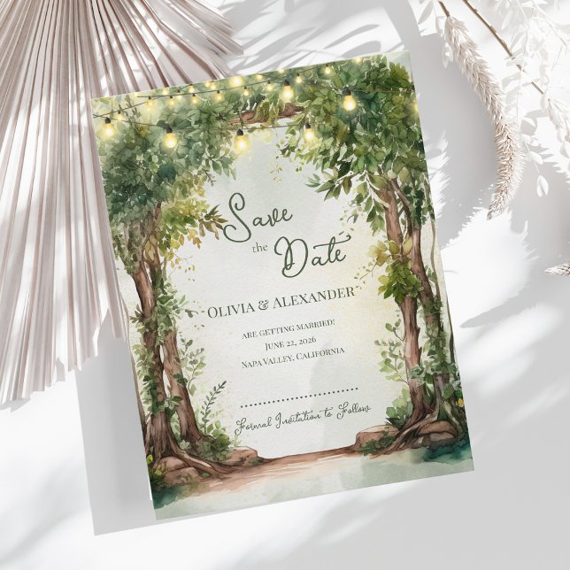Cartão Postal De Anúncio Enchanted Garden String Lights Save the Date  (Enchanted Garden String Lights Save the Date | Rustic Outdoor Wedding Save the Date Card)