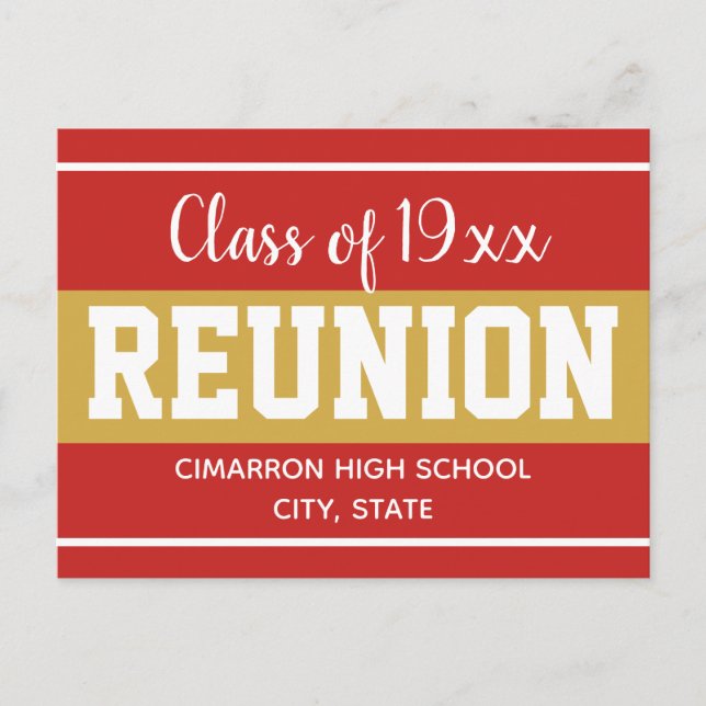 Cartão Postal De Anúncio Encontro da Turma Escolar Salve a Data Vermelho (Frente)