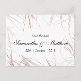 Cartão Postal De Anúncio Encontro de noivado rosa e cinza Save the Date