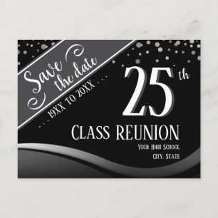 Cartão Postal De Anúncio Encontro de turma de 25 anos Elegante preto