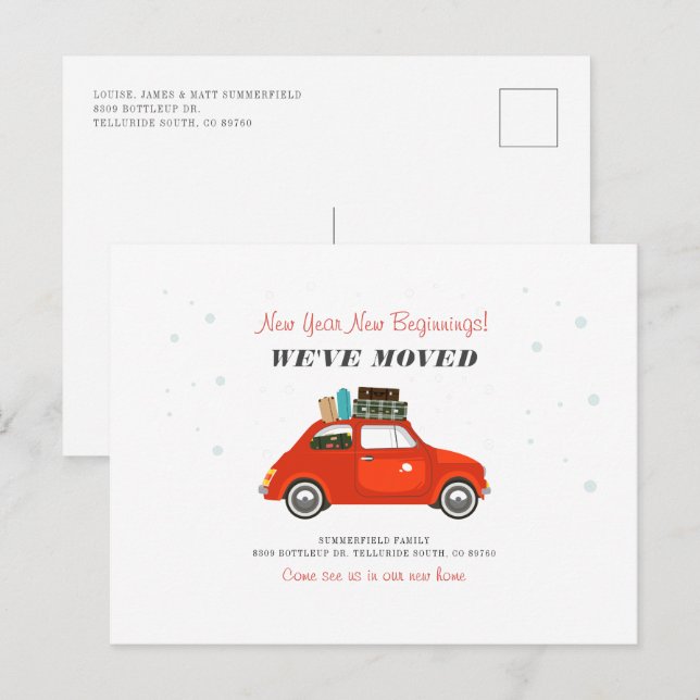 Cartão Postal De Anúncio Endereço de Movimentação do Início do Ano Novo (Frente/Verso)