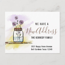 Cartão Postal De Anúncio Endereço Novo Moderno Aquarela Flores Mudança Resi