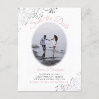Enfeite Prata com Foto Rosa Save the Date Casament