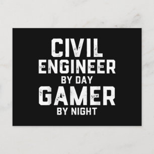 Cartão Postal De Anúncio Engenheiro Civil De Dia Gamer À Noite Engenheira L