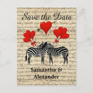 Cartão Postal De Anúncio Engraçada zebra romântica salva a data