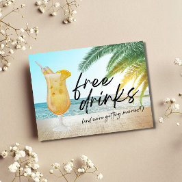Cartão Postal De Anúncio Engraçado Bebidas Grátis Praia Casamento Salve a D
