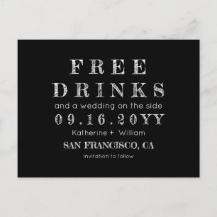 Cartão Postal De Anúncio Engraçado Chalkboard Free Bebidas Salvem a Data