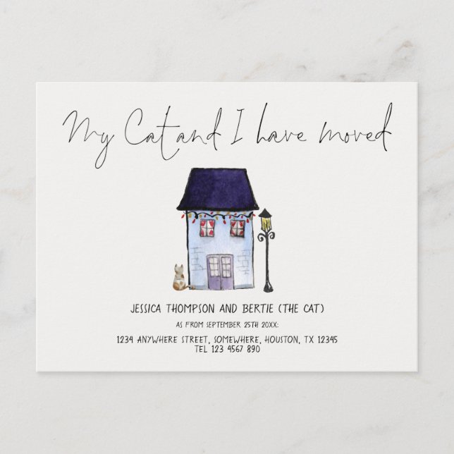 Cartão Postal De Anúncio Engraçado Meu Gato e eu movemos um novo endereço d (Frente)