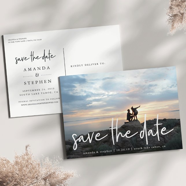 Cartão Postal De Anúncio Esboço Casual | Foto do Dia do Casamento (Criador carregado)