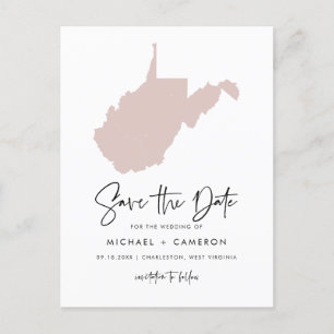 Cartão Postal De Anúncio Escrita Blush Pink West Virginia Map Script Salvar