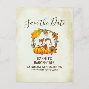Cartão Postal De Anúncio Esquilo e Abóboras Outono Rústico STD