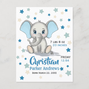 Cartão Postal De Anúncio Estatísticas de Nascimento de Bebê Elefante Fofo c