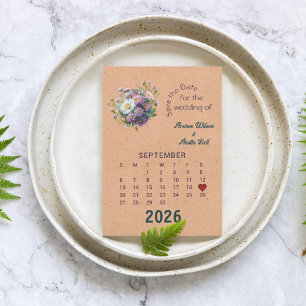 Cartão Postal De Anúncio Estilo de Calendário Casamento Salve a Data Setemb