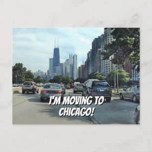 Cartão Postal De Anúncio Estou me mudando para Chicago suas palavras e foto