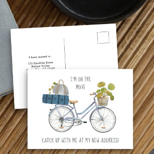 Cartão Postal De Anúncio Estou no Movimento Mover Bicicleta e Bagagem Engra