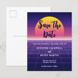 Cartão Postal De Anúncio Estrela do Rock Retro Neon Roxo Synthwave Pôr do S