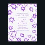 Cartão Postal De Anúncio Estrela Púrpura de Watercolor de David Bat Mitzvah<br><div class="desc">Cartão perfeito para anunciar a próxima data de um morcego mitzvah, bar mitzvah ou outra celebração judaica! A mão fez a aquarela arte para você na frente e atrás! TOTALMENTE PERSONALIZÁVEL! Clique em "Personalizar" acima para editar o texto. Clique em "editar usando a ferramenta design" para ajustar as fontes, as...</div>