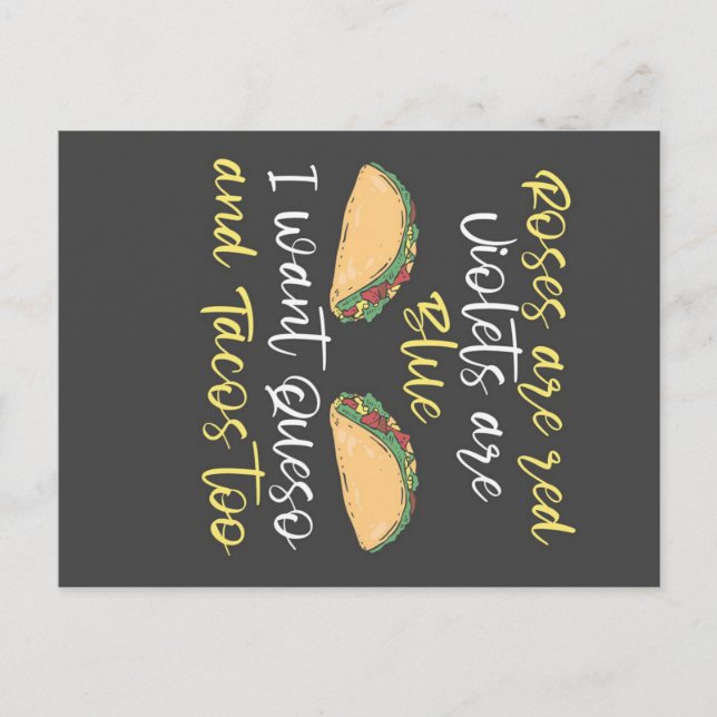 Cartão Postal De Anúncio Eu quero Queso e Tacos Também_701e34210f53ab0073e6 (Frente)