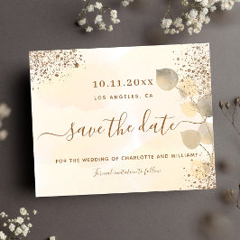 Cartão Postal De Anúncio Eucalipto dourado brilho casamento salvar a data