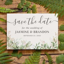 Cartão Postal De Anúncio Eucalipto Dourado Casamento Save the Date