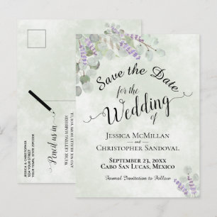 Cartão Postal De Anúncio Eucalipto & Lavanda Save the Date de Casamento Sag