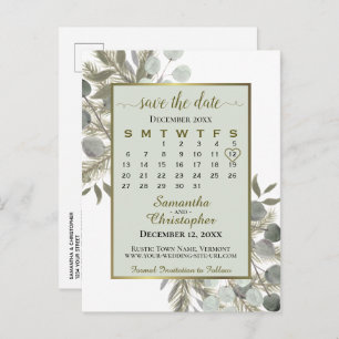 Cartão Postal De Anúncio Eucalyptus & Dourado Pine Sage Salvar o Calendário