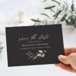 Cartão Postal De Anúncio Eucalyptus elegante botânico do casamento guarde a<br><div class="desc">Eucalyptus não foto orçamento verde,  preto e ouro,  epoetério botânico,  casamento elegante moderno,  salvar o cartão de anúncio</div>