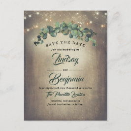 Cartão Postal De Anúncio Eucalyptus Greenery Rustic Salvar a Data