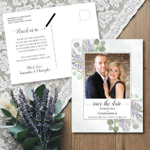 Cartão Postal De Anúncio Eucalyptus & Lavanda Wedding Salvar a Foto de Data