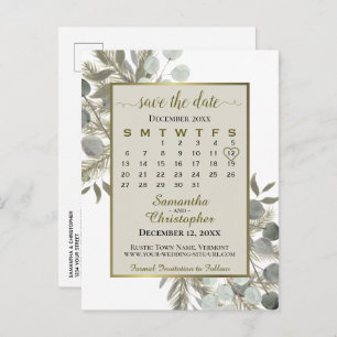 Cartão Postal De Anúncio Eucalyptus & Pine Taupe Salvar o Calendário de Dat