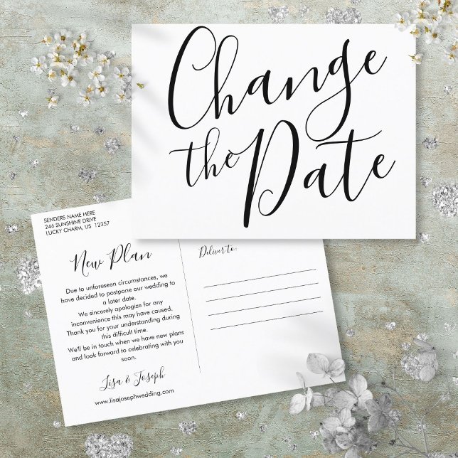 Cartão Postal De Anúncio Evento adiado com data de mudança moderna (Modern Change the Date Postponed Event Announcement Postcard)